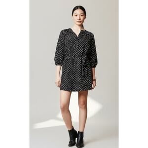 Maeve Women's Size Small Blue Polka Dots Button-Front Belted Shirt Dress